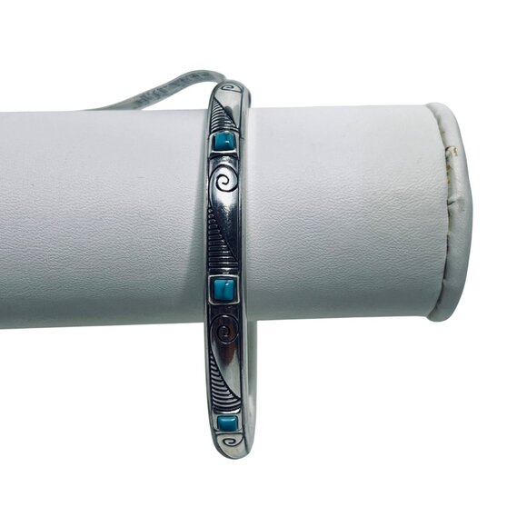 Brighton Primrose Silver Tone Faux Turquois Hinged Bangle Bracelet (5937) - Picture 6 of 7